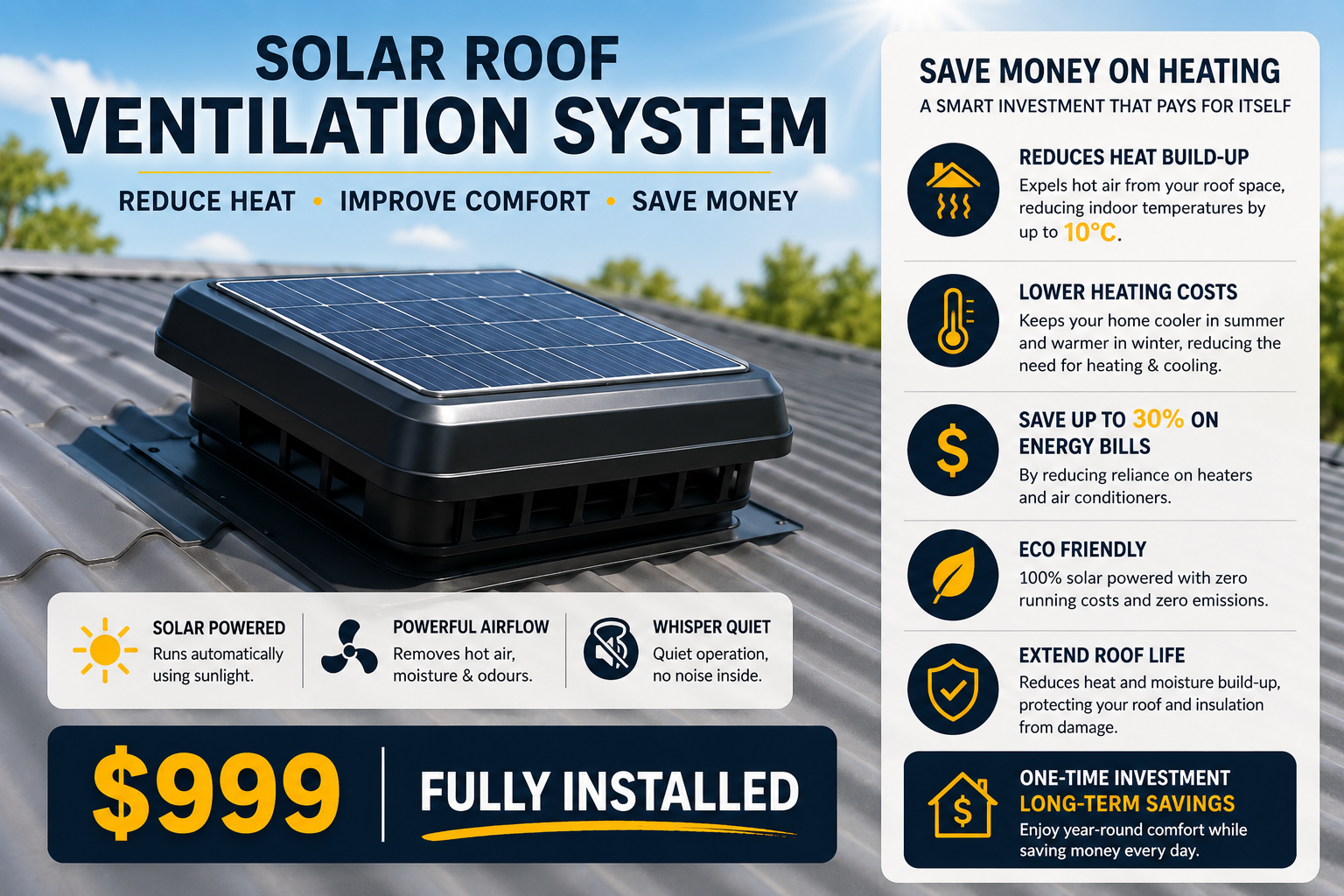 Solar Roof Ventilation System - Fully Installed